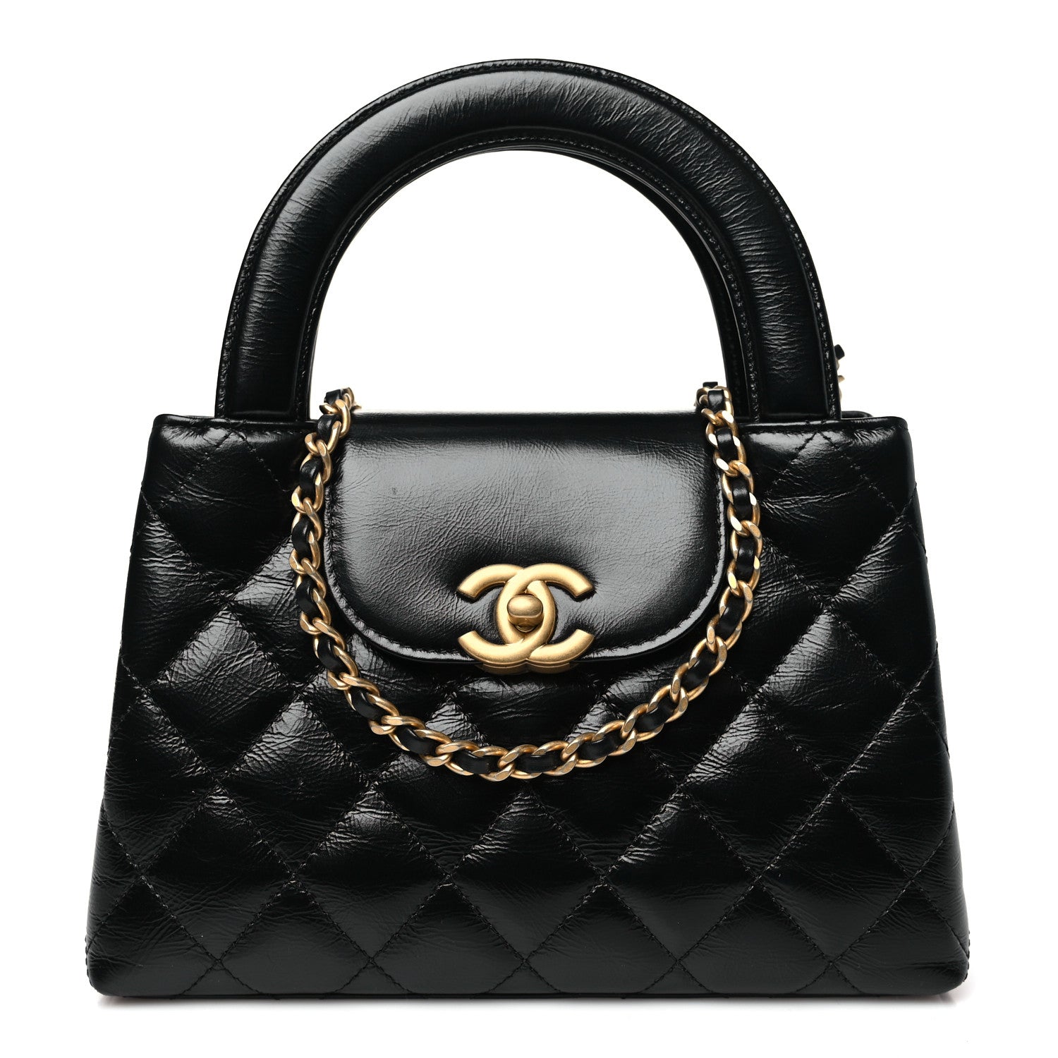 Chanel Shiny Aged Calfskin Quilted Nano Kelly Shopper Black 1 of 10