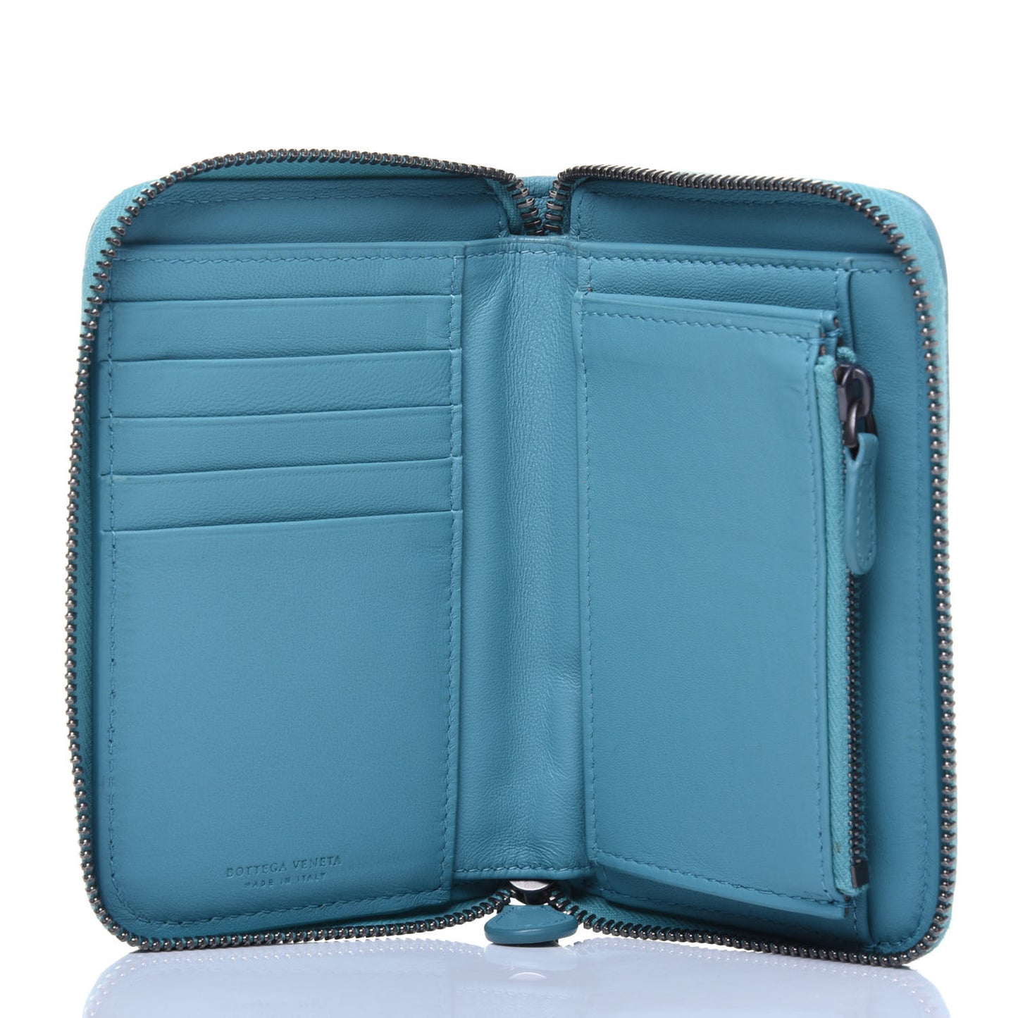 Nappa Intrecciato Zip Around Wallet Turquoise