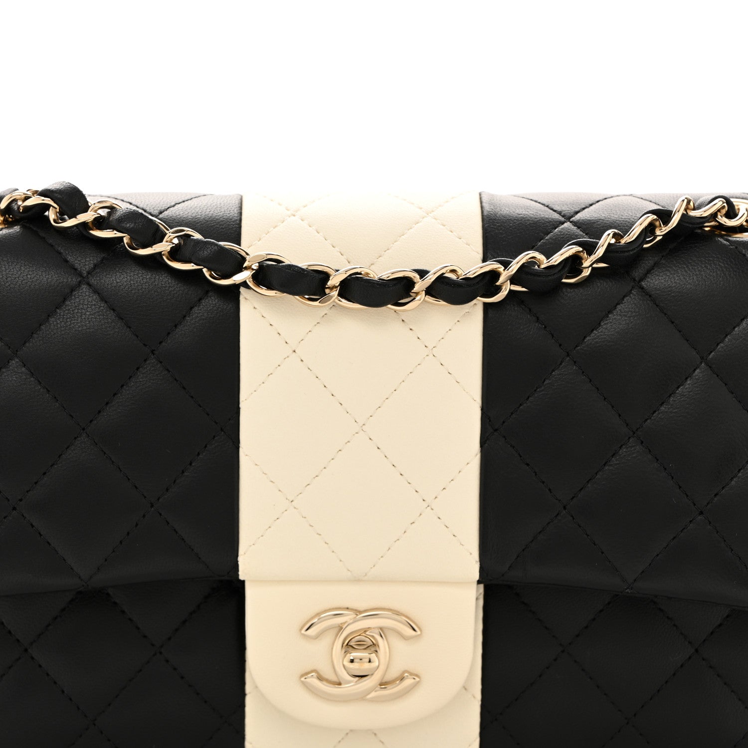 Chanel Lambskin Quilted Medium Double Flap Black White 8 of 15