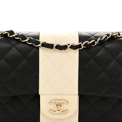 Chanel Lambskin Quilted Medium Double Flap Black White 8 of 15