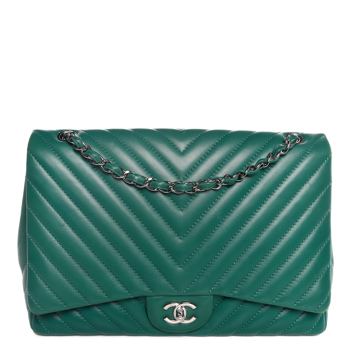 Chanel Lambskin Chevron Quilted Maxi Single Flap Green 1 of 8