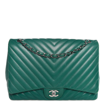 Chanel Lambskin Chevron Quilted Maxi Single Flap Green 1 of 8
