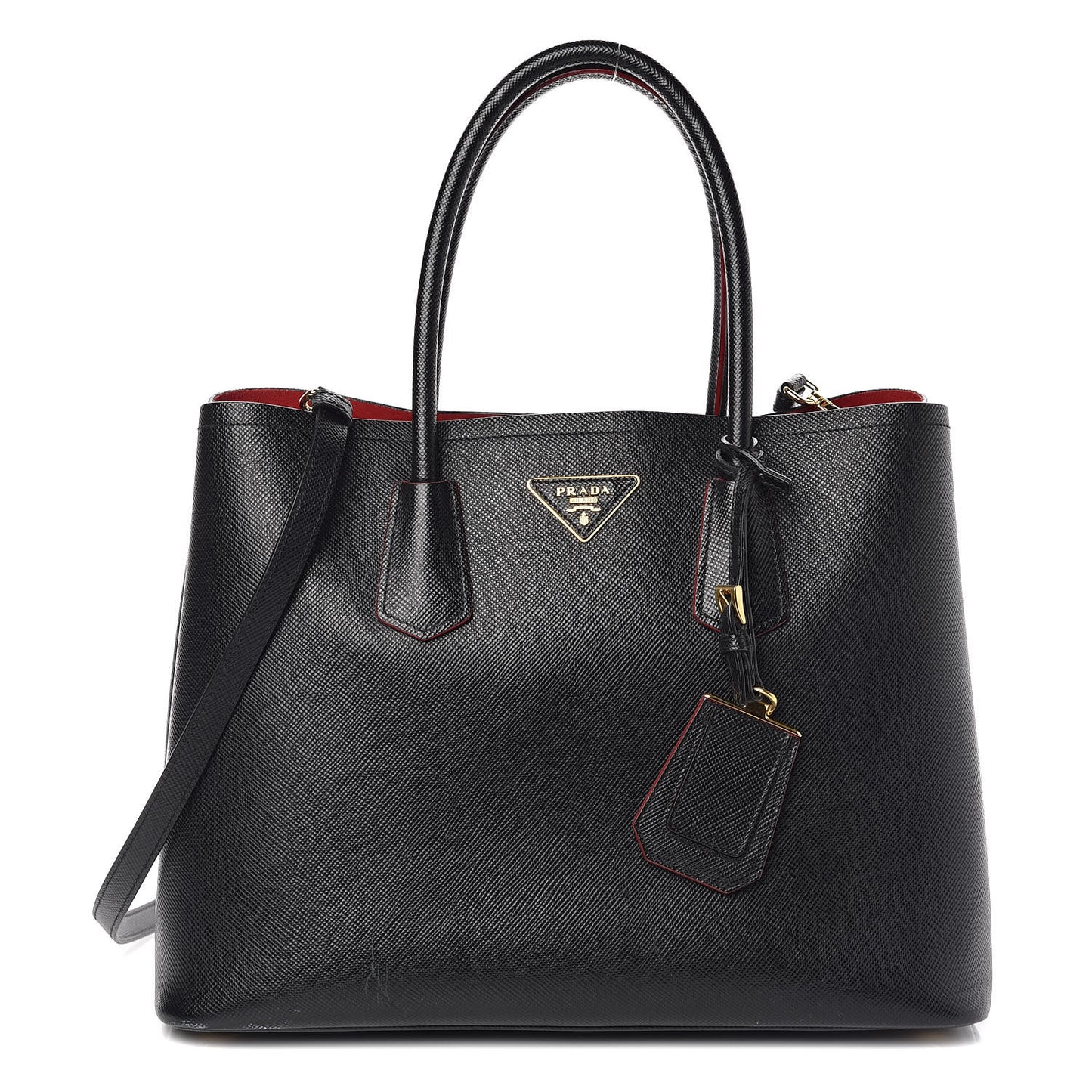 Saffiano Cuir Large Double Bag Black Fuoco