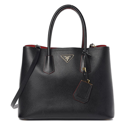 Prada Saffiano Cuir Large Double Bag Black Fuoco 1 of 15