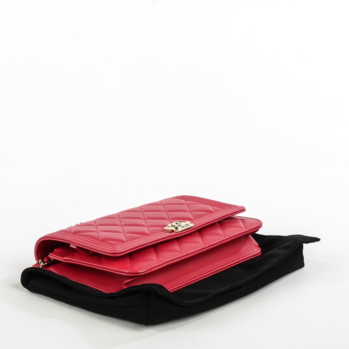 Lambskin Quilted Boy Wallet On Chain WOC Dark Pink