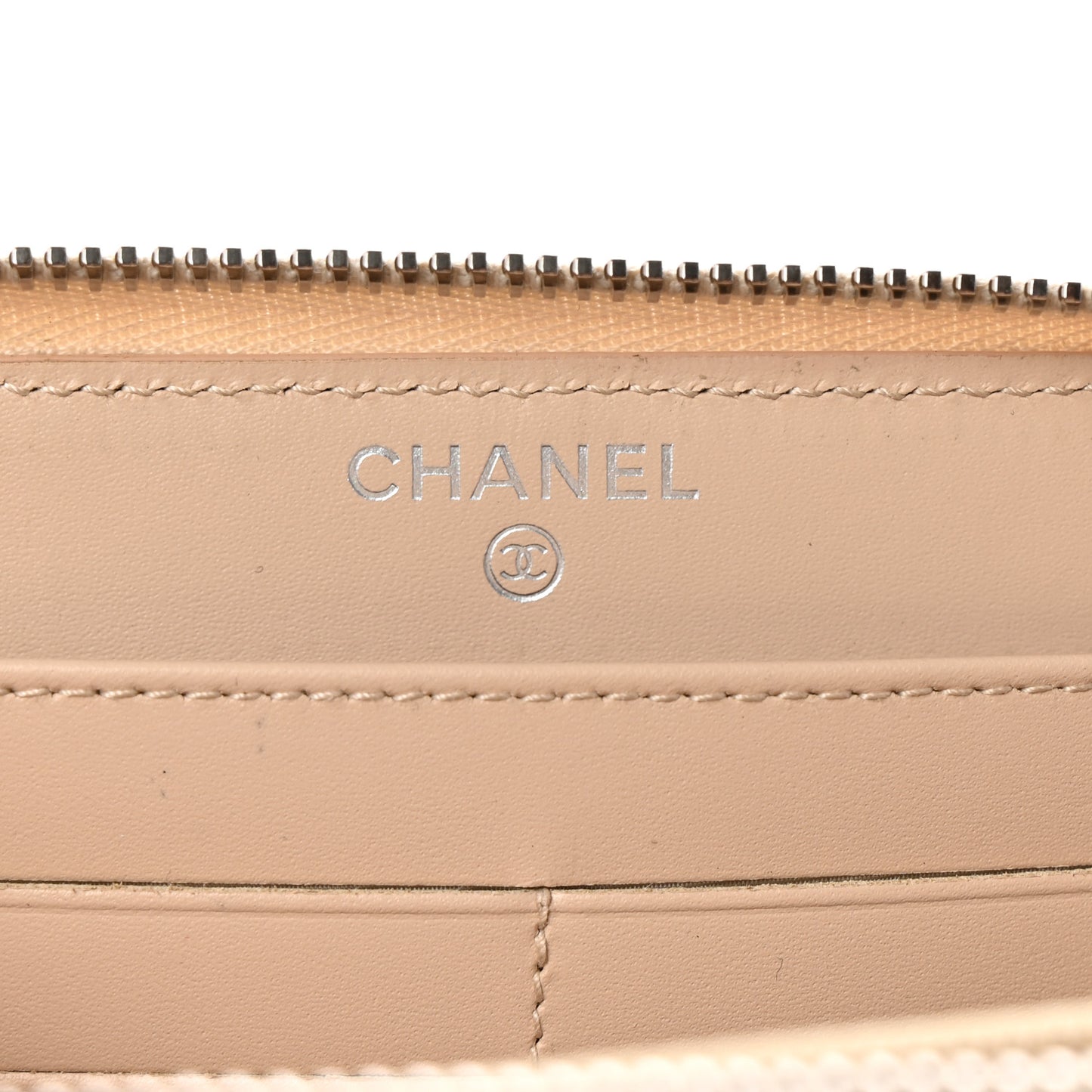 Iridescent Caviar Quilted Large Gusset Zip Around Wallet Beige