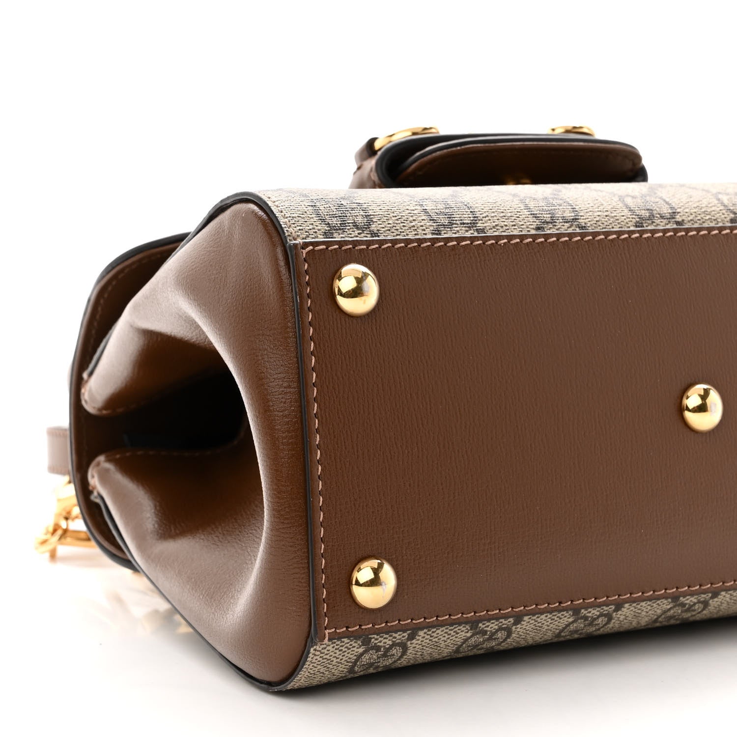 Gucci GG Supreme Monogram Azalea Calfskin Mini Horsebit 1955 Top Handle Flap Bag Beige Ebony Brown Sugar 9 of 10
