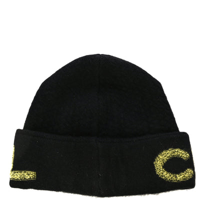Chanel Wool Cashmere Logo Beanie Hat Black Yellow 2 of 8