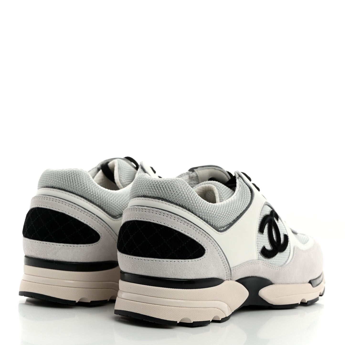 Mesh Suede Calfskin Mens CC Sneakers 44 White Silver Light Grey