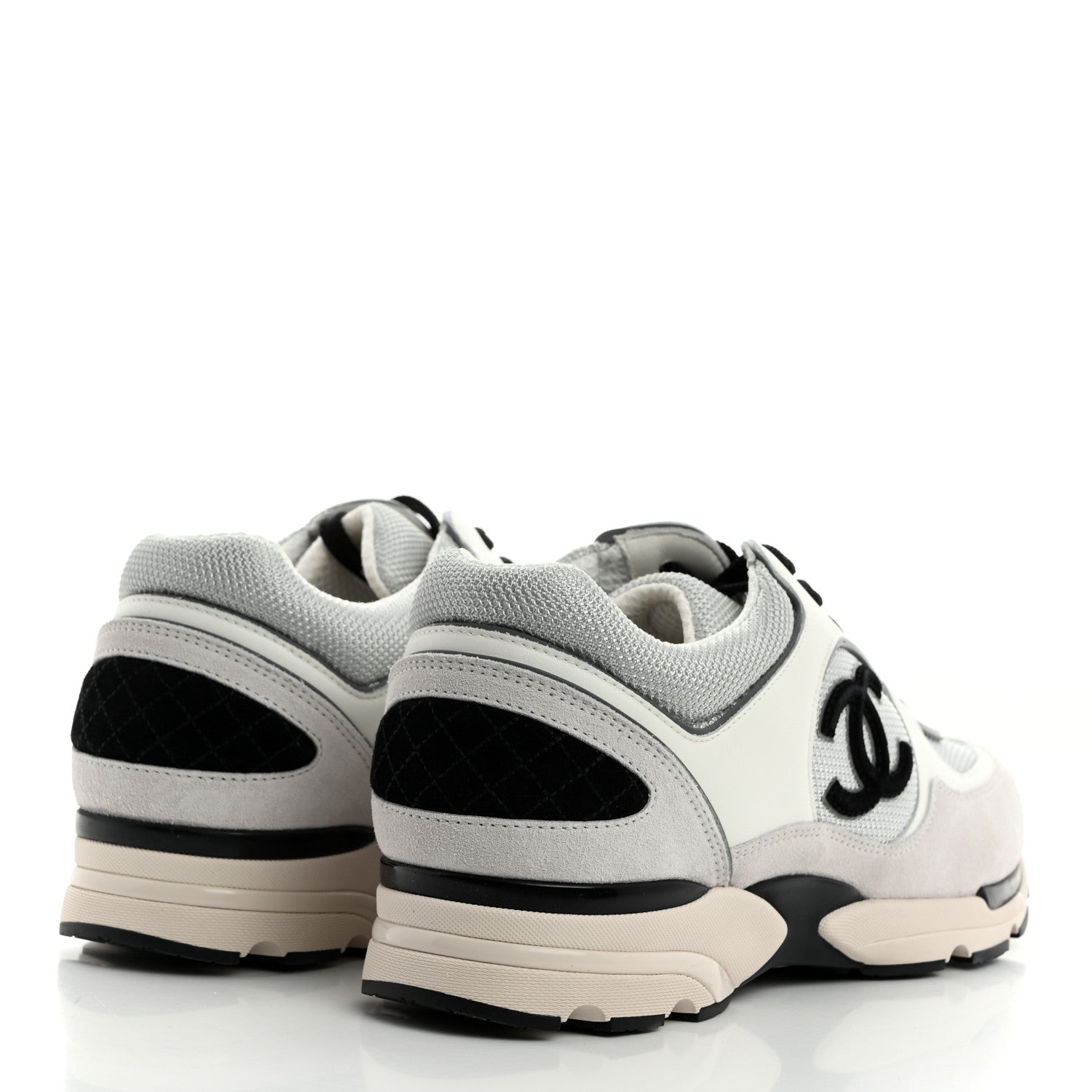 Chanel Mesh Suede Calfskin Mens CC Sneakers 44 White Silver Light Grey 4 of 9