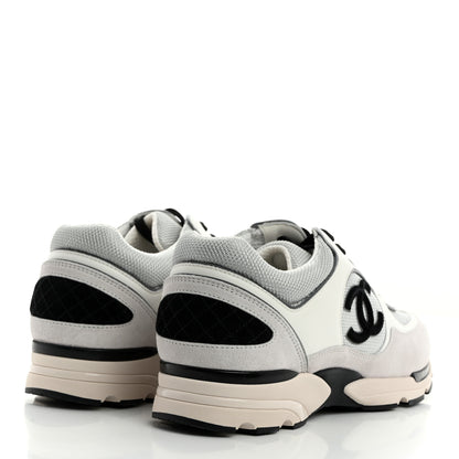 Chanel Mesh Suede Calfskin Mens CC Sneakers 44 White Silver Light Grey 4 of 9