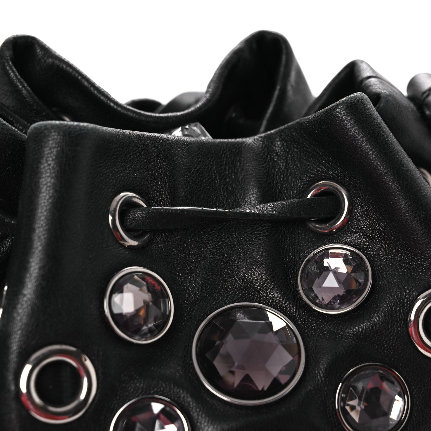 Miu Miu Nappa Jeweled Grommet Starlight Bucket Bag Black 1778765