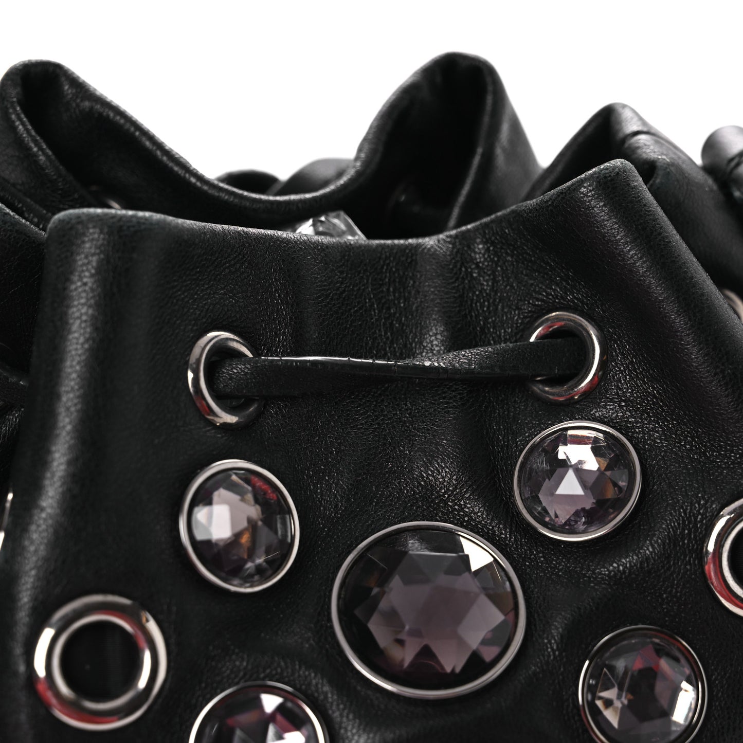 Nappa Jeweled Grommet Starlight Bucket Bag Black