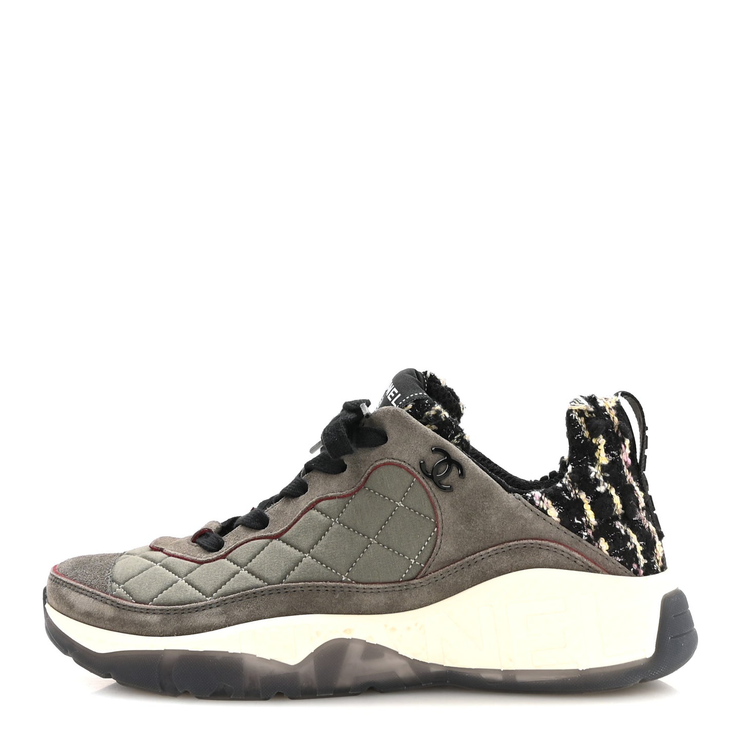 Tweed Suede Calfskin Grained Calfskin Womens CC Sneakers 40 40 Grey Black Multicolor