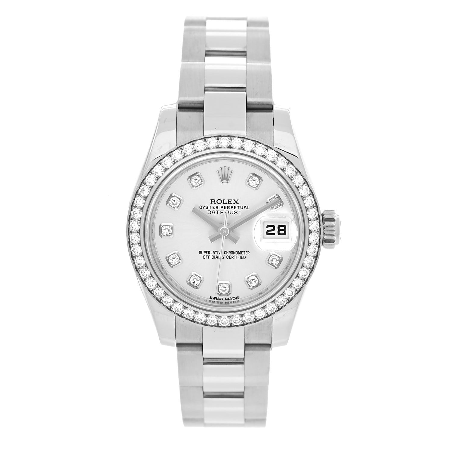 Rolex Stainless Steel 18K White Gold Diamond Mother of Pearl 26mm Oyster Perpetual Datejust Watch 179384 2 of 8
