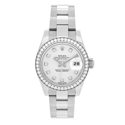 Rolex Stainless Steel 18K White Gold Diamond Mother of Pearl 26mm Oyster Perpetual Datejust Watch 179384 2 of 8