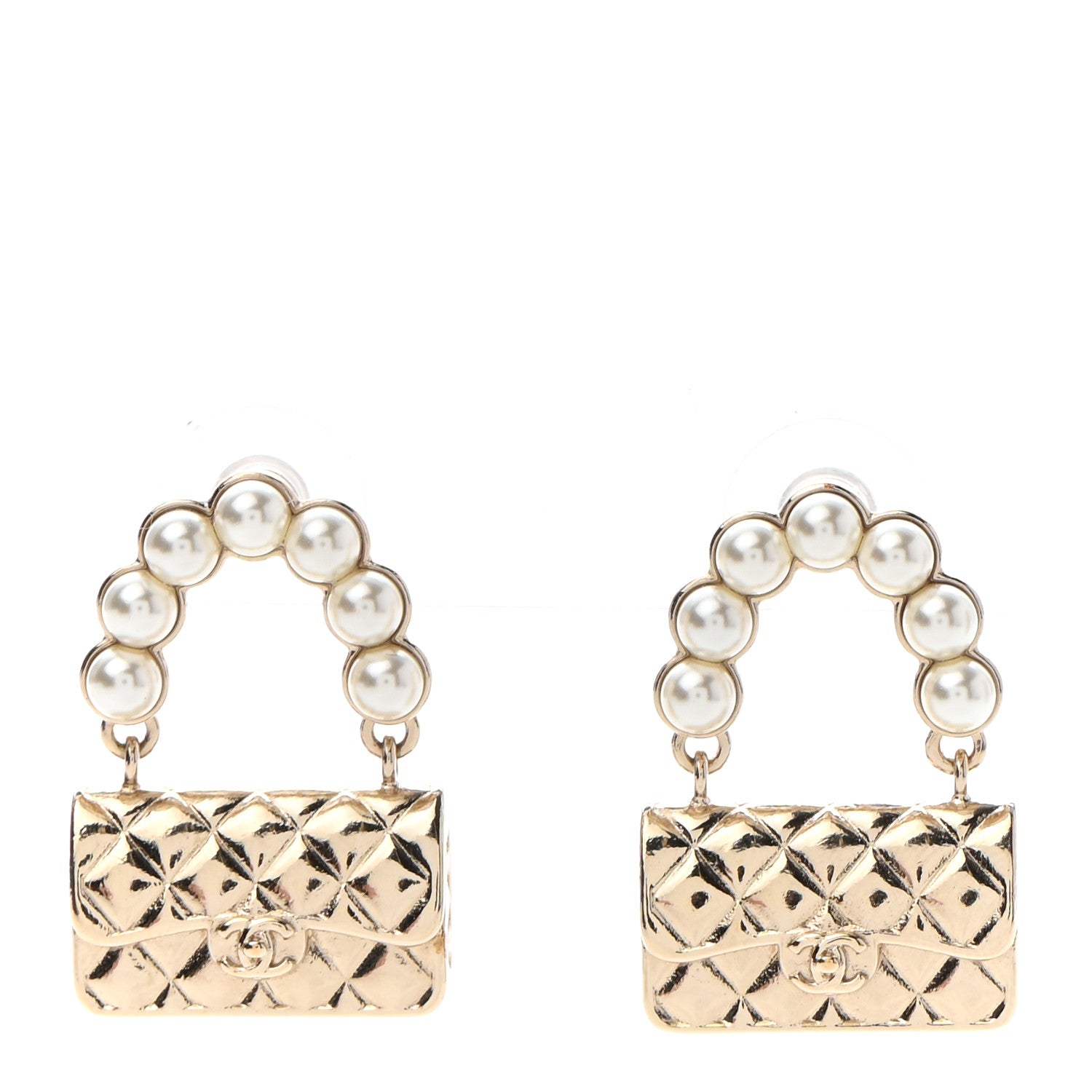 Chanel Pearl Quilted CC Flap Bag Earrings Gold 1 of 4