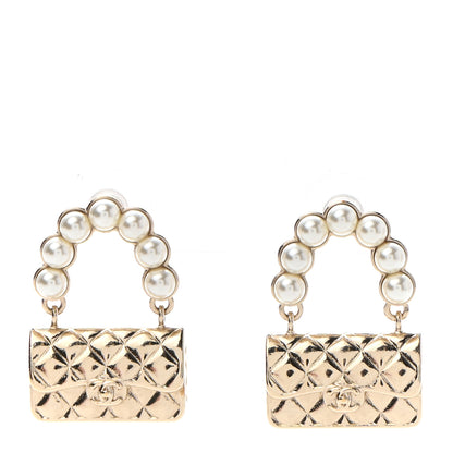 Chanel Pearl Quilted CC Flap Bag Earrings Gold 1 of 4