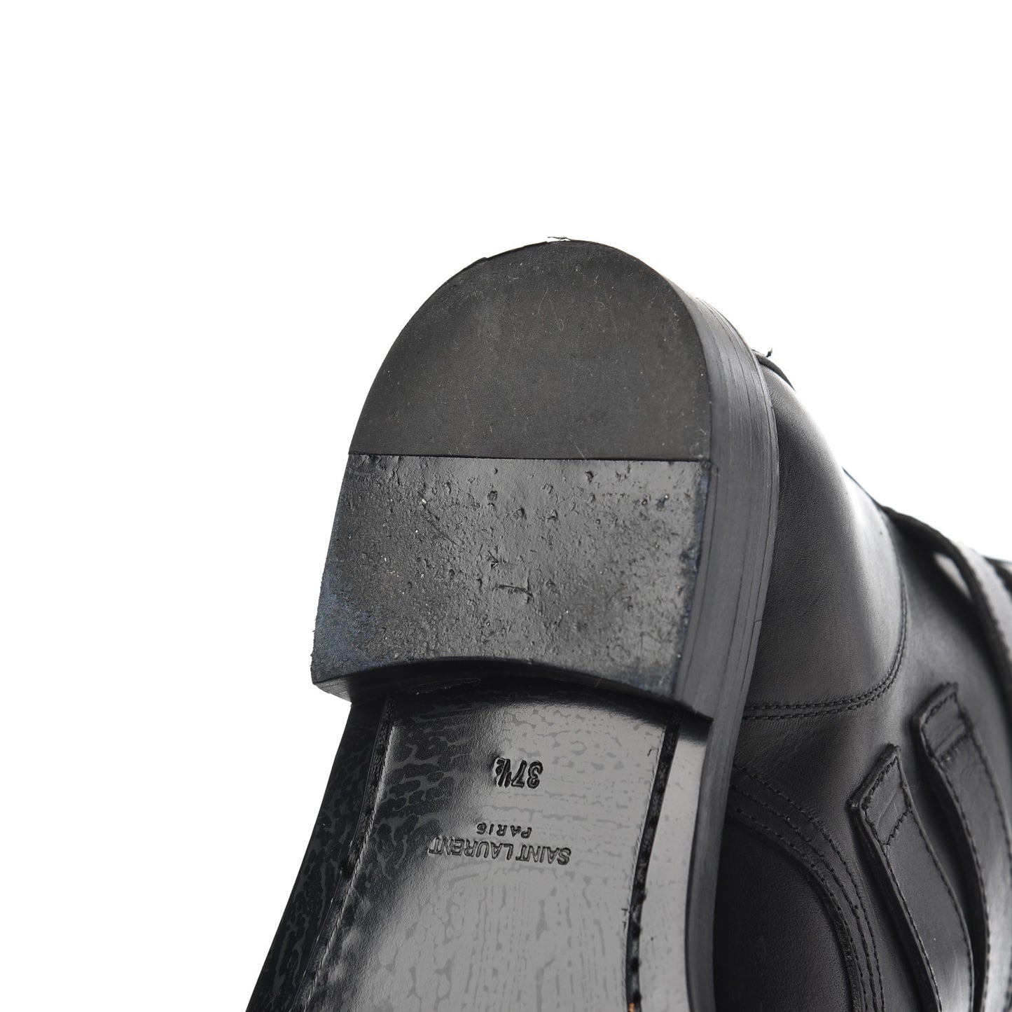 Smooth Calfskin Studded Strap Rangers Boots 37.5 Black