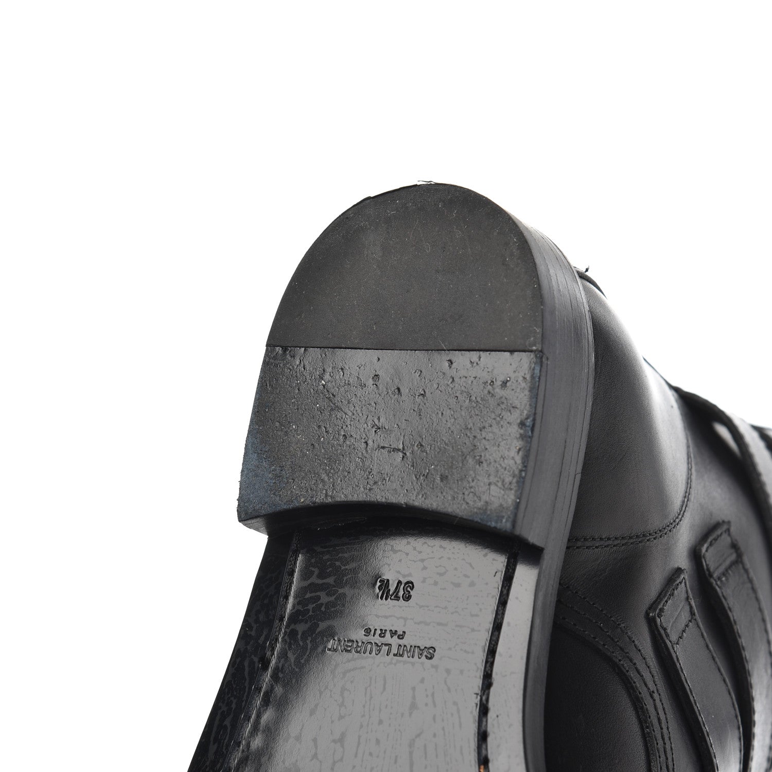 Saint Laurent Smooth Calfskin Studded Strap Rangers Boots 37.5 Black 12 of 16