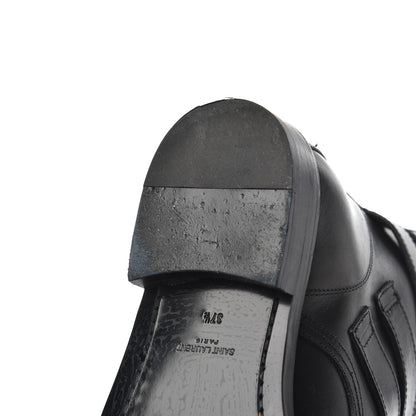 Saint Laurent Smooth Calfskin Studded Strap Rangers Boots 37.5 Black 12 of 16