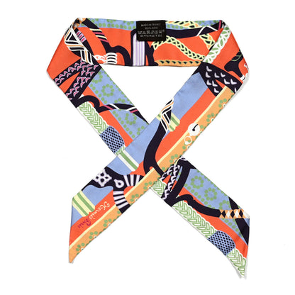 Hermes Silk Fantaisie D'Etriers Twilly Abricot Aubergine Mauve 1 of 4