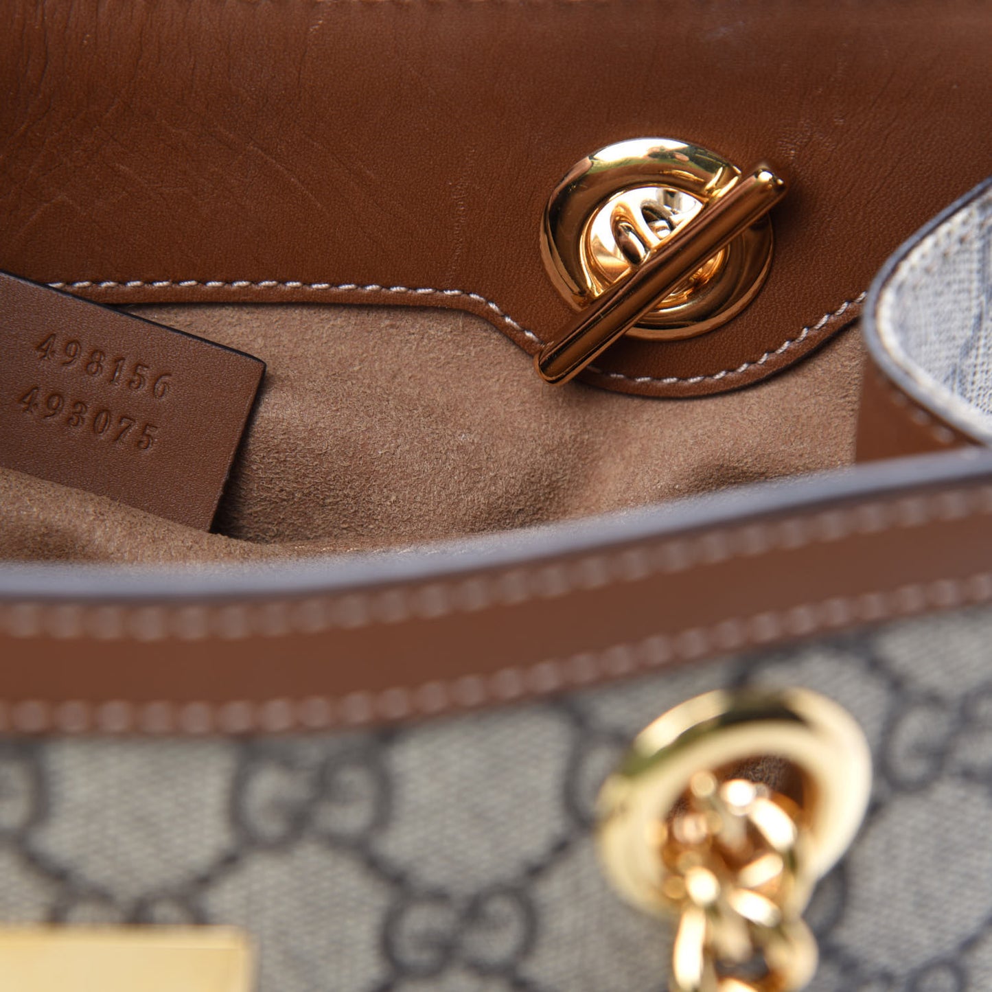 GG Supreme Monogram Calfskin Small Padlock Tote Beige Ebony Tuscany