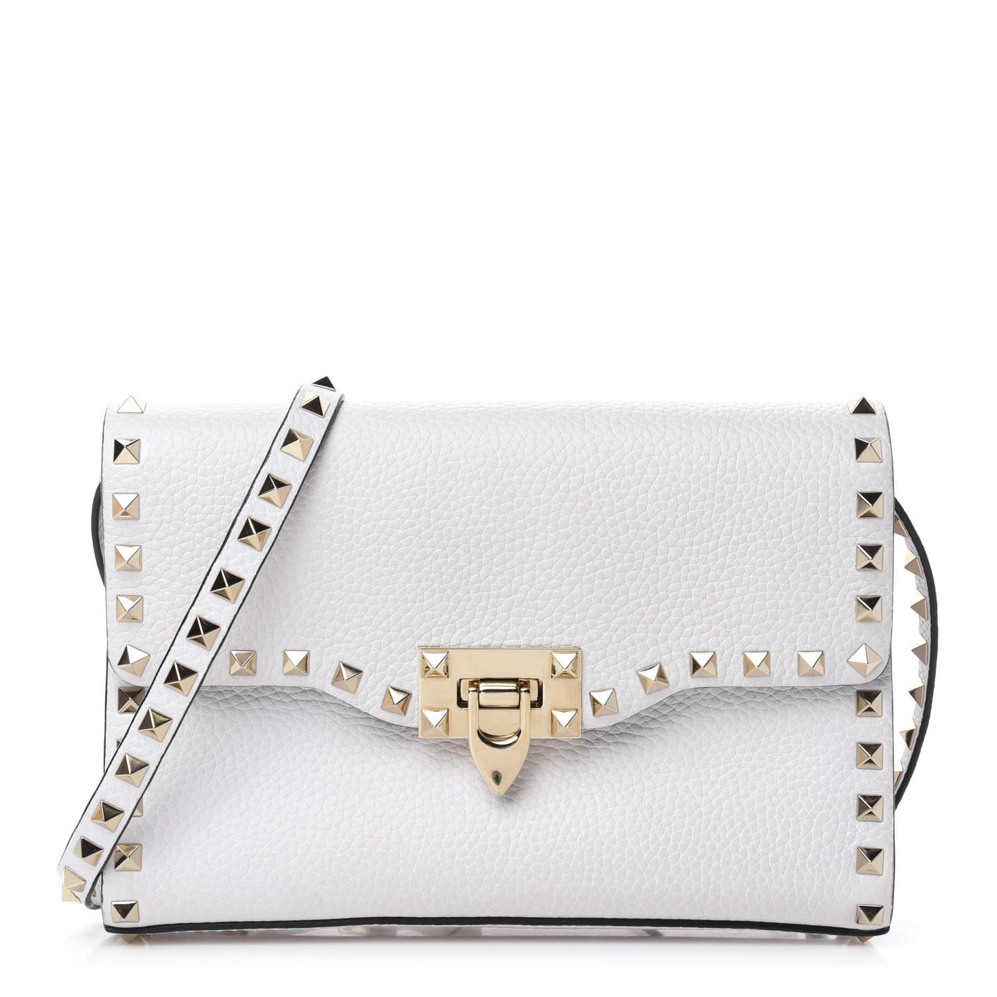 Pebbled Calfskin Medium Rockstud Flip Lock Crossbody Bag White