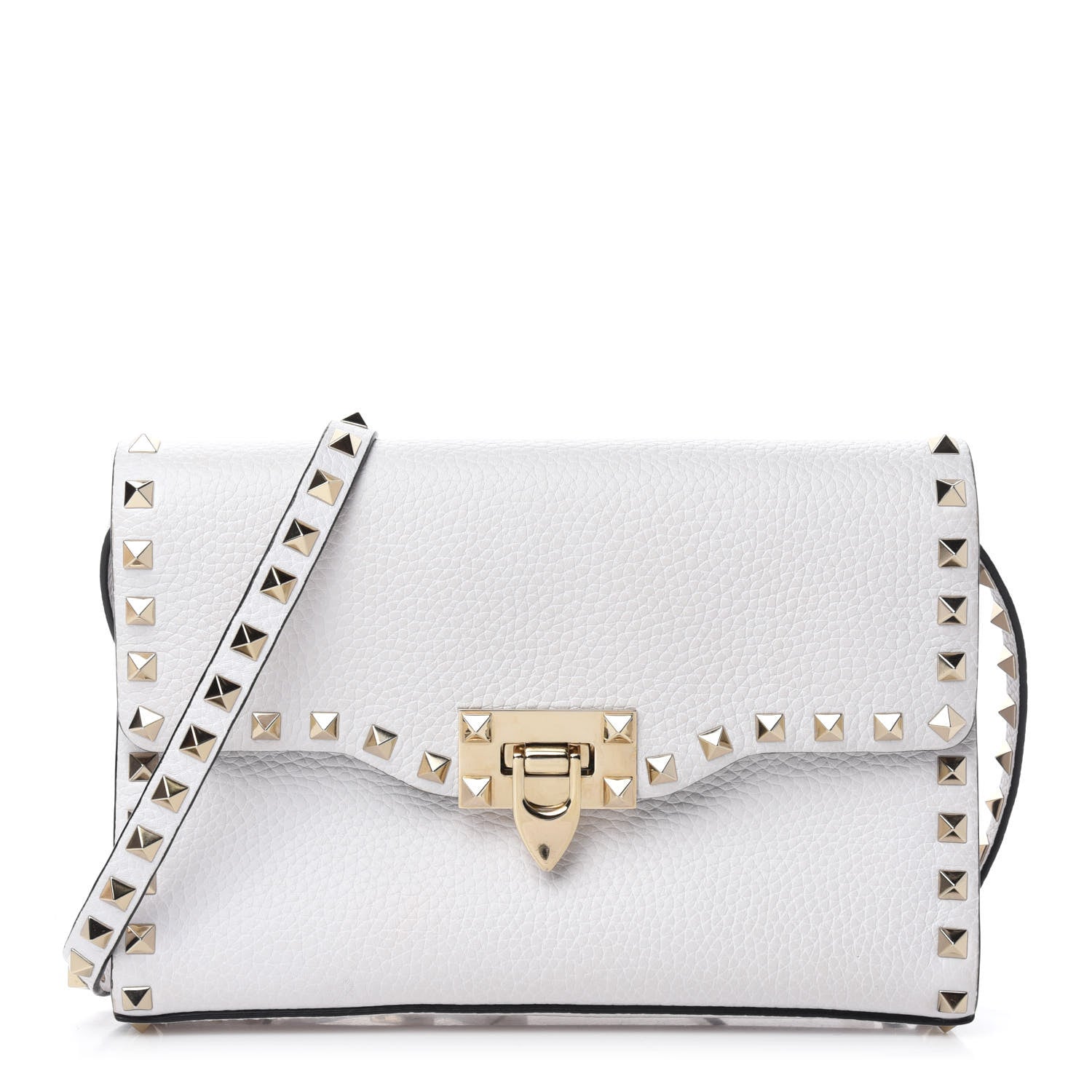 Valentino Garavani Pebbled Calfskin Medium Rockstud Flip Lock Crossbody Bag White 1 of 9