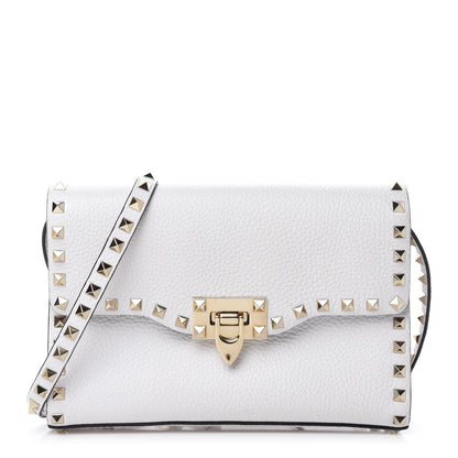 Valentino Garavani Pebbled Calfskin Medium Rockstud Flip Lock Crossbody Bag White 1 of 9