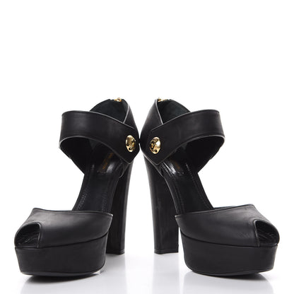 Louis Vuitton Suede Peep Toe Mary Jane Pumps 39 Black 6 of 16