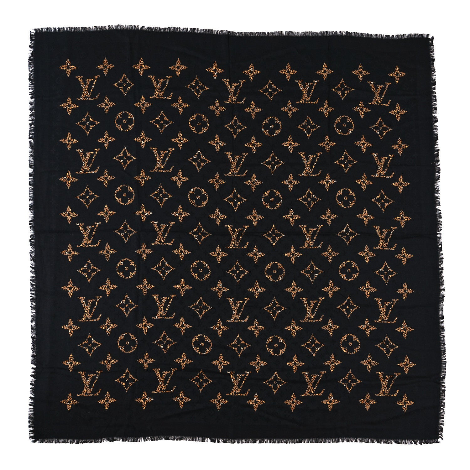 Louis Vuitton Wool Silk Monogram Giant Jungle Shawl Black 1 of 4