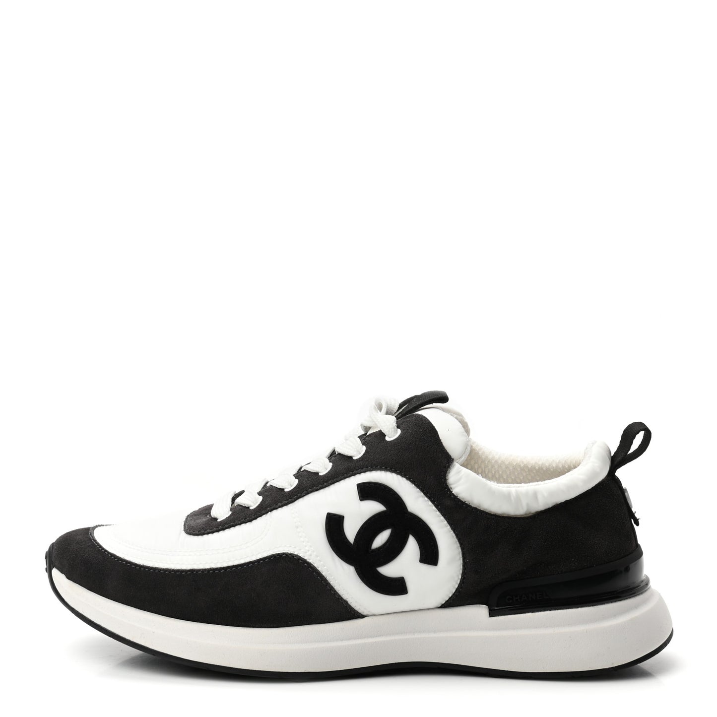 Nylon Suede Calfskin CC Sneakers 39 White Dark Grey