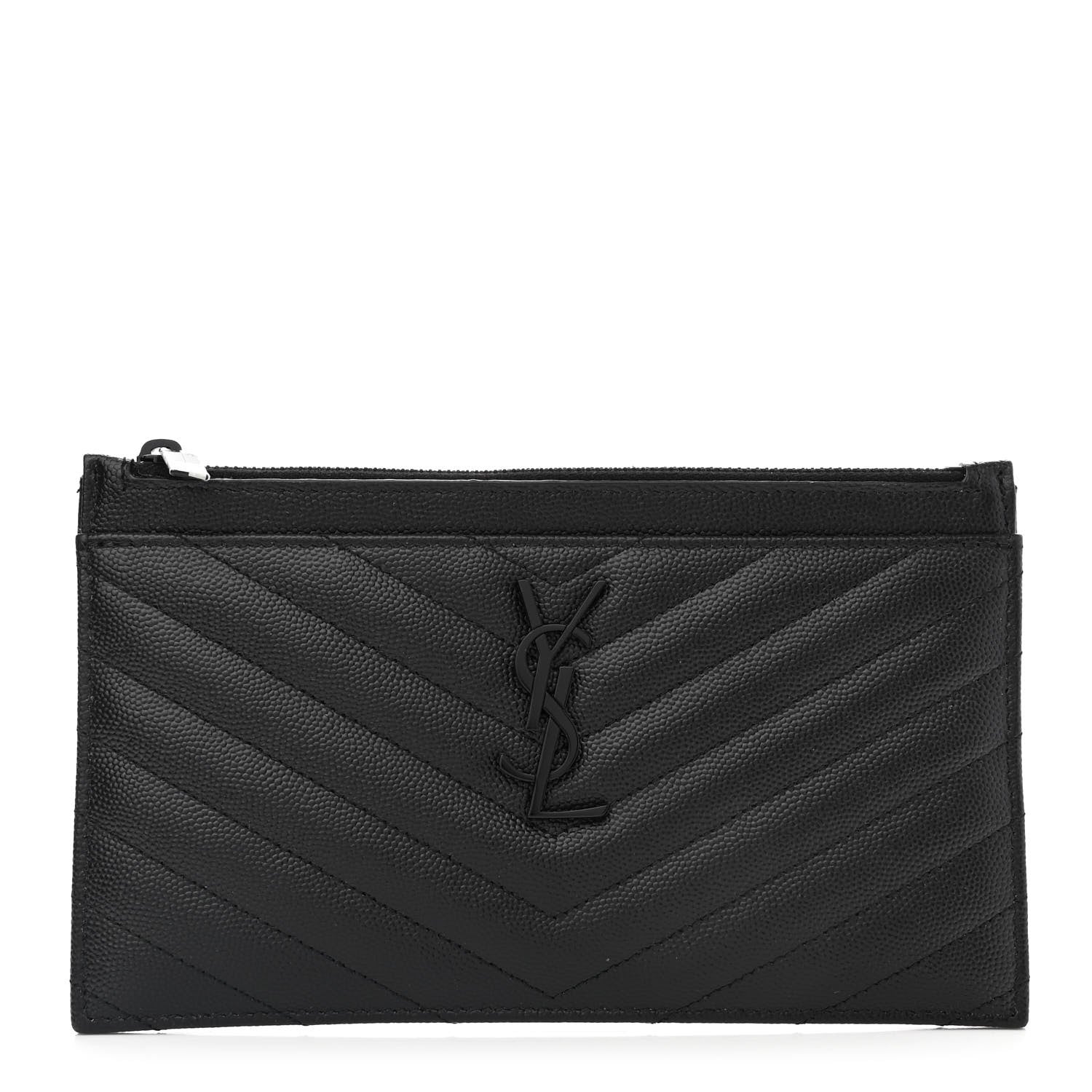 Saint Laurent Grain De Poudre Chevron Monogram Bill Pouch Black 1 of 7