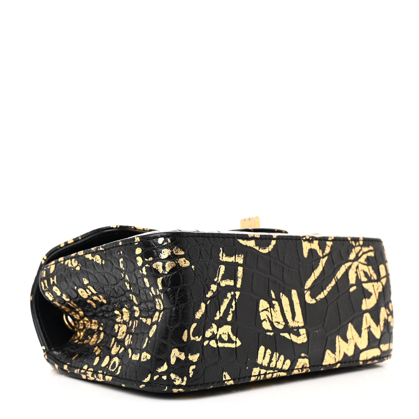 Calfskin Crocodile Embossed Graffiti 2.55 Mini Cocodile Reissue Flap Black Gold