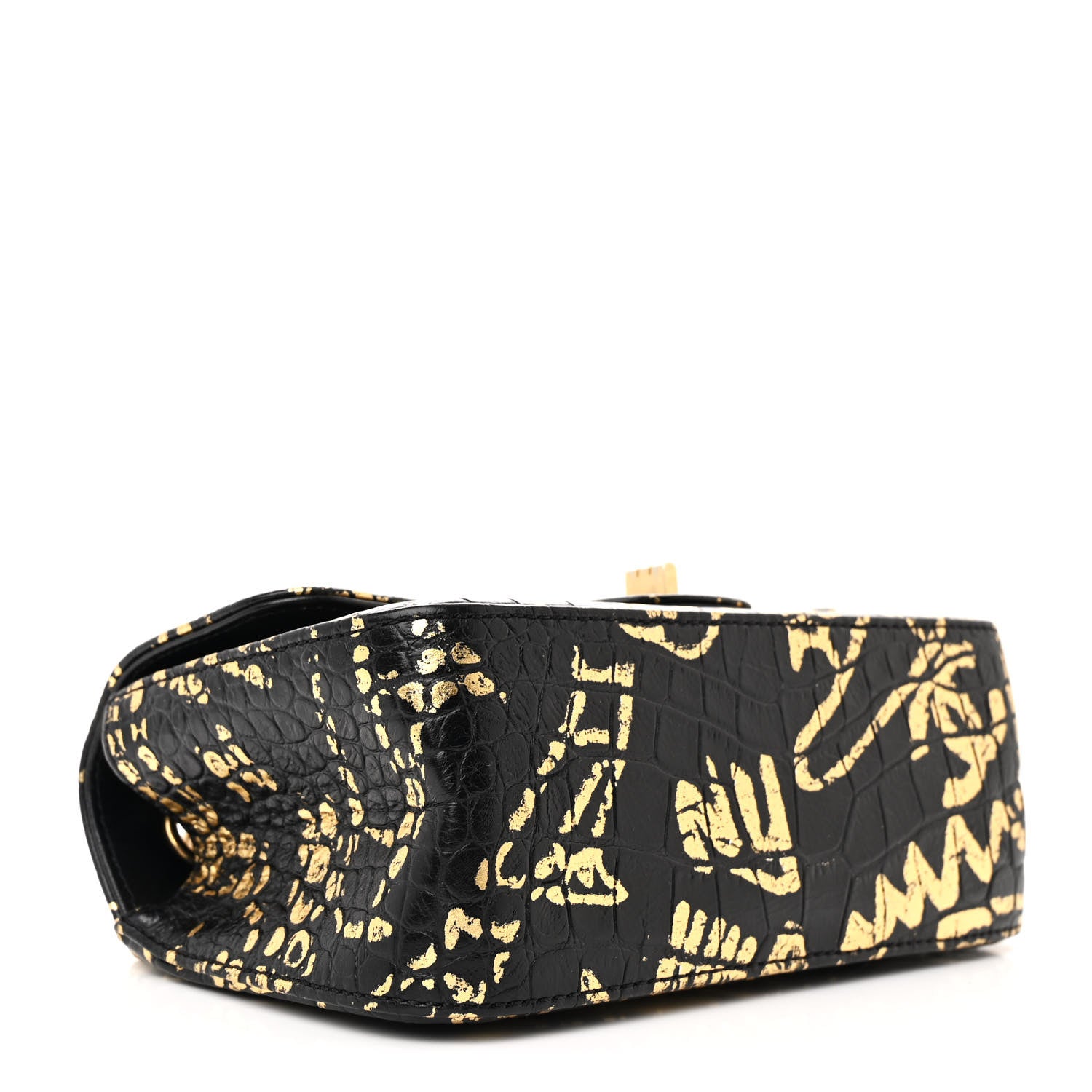 Chanel Calfskin Crocodile Embossed Graffiti 2.55 Mini Cocodile Reissue Flap Black Gold 4 of 10