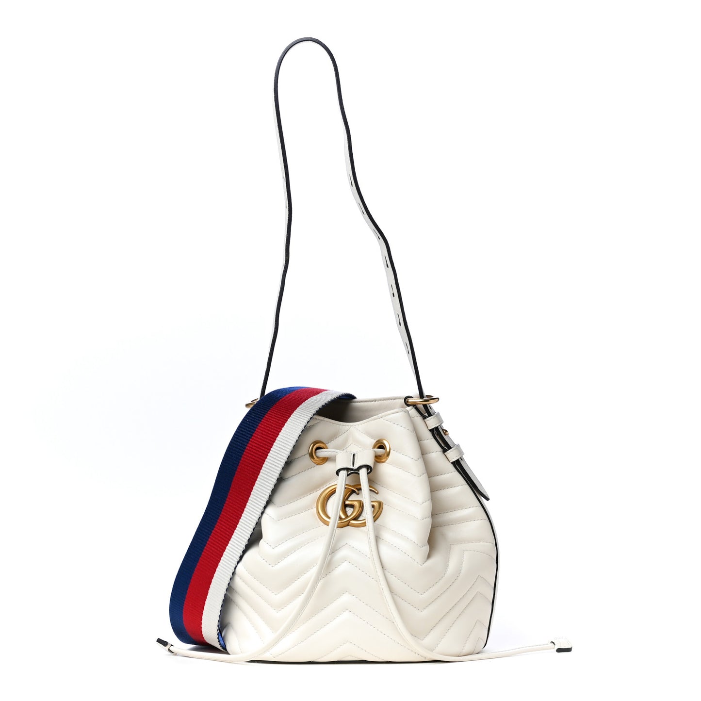 Calfskin Matelasse Sylvie Web GG Marmont Bucket Bag White
