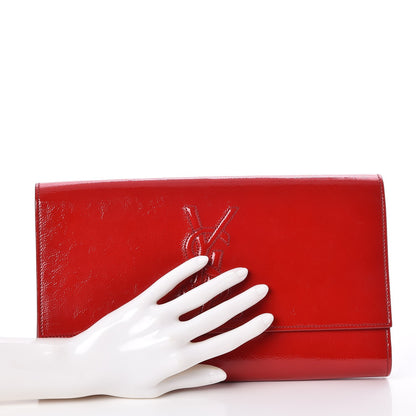 Saint Laurent Textured Patent Monogram Large Belle De Jour Clutch Red 2 of 7