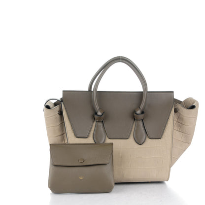 Celine Crocodile Embossed Nubuck Calfskin Small Tie Knot Tote Grey 5 of 9