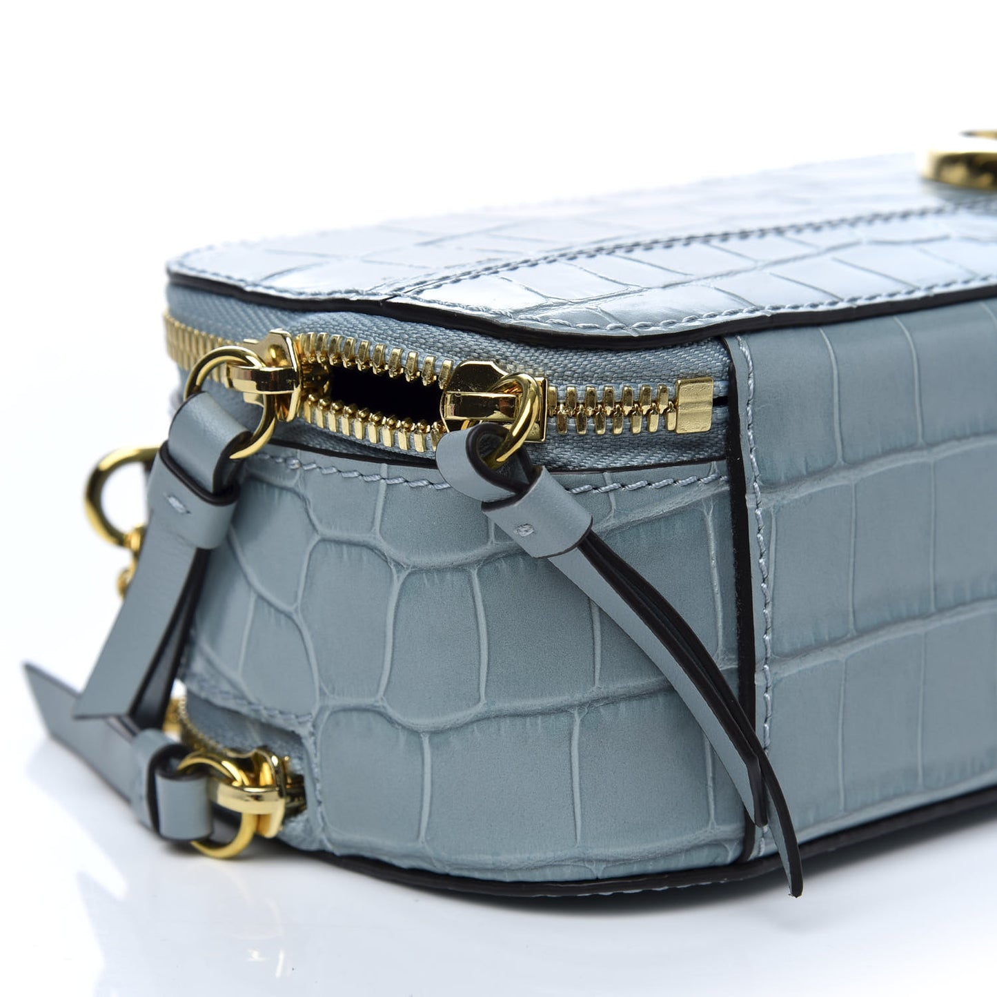 Calfskin Crocodile Embossed Mini C Vanity Bag Faded Blue