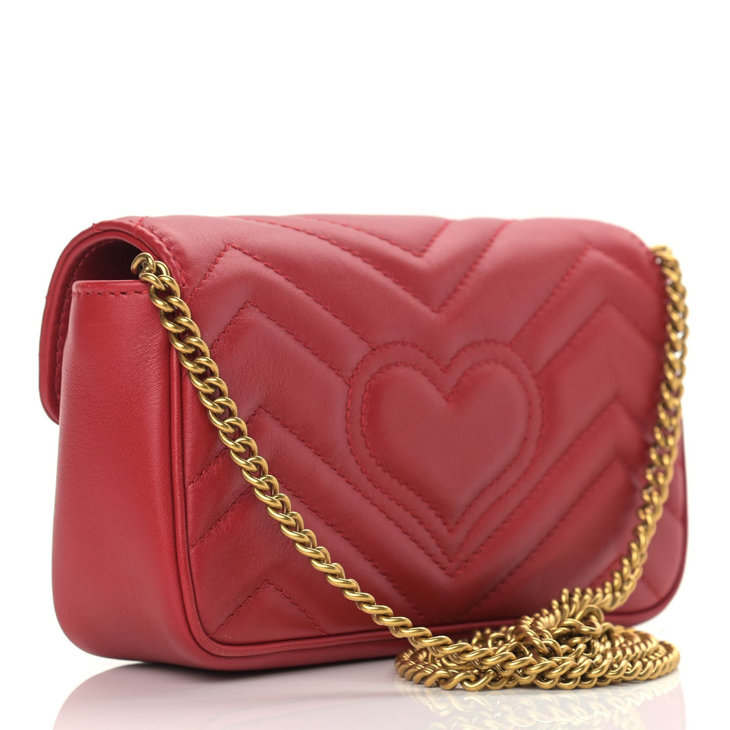 Calfskin Matelasse Super Mini GG Marmont Shoulder Bag Hibiscus Red