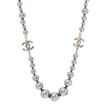 Chanel Crystal Baguette Graduated Pearl CC Short Necklace Silver Grey 1 of 7