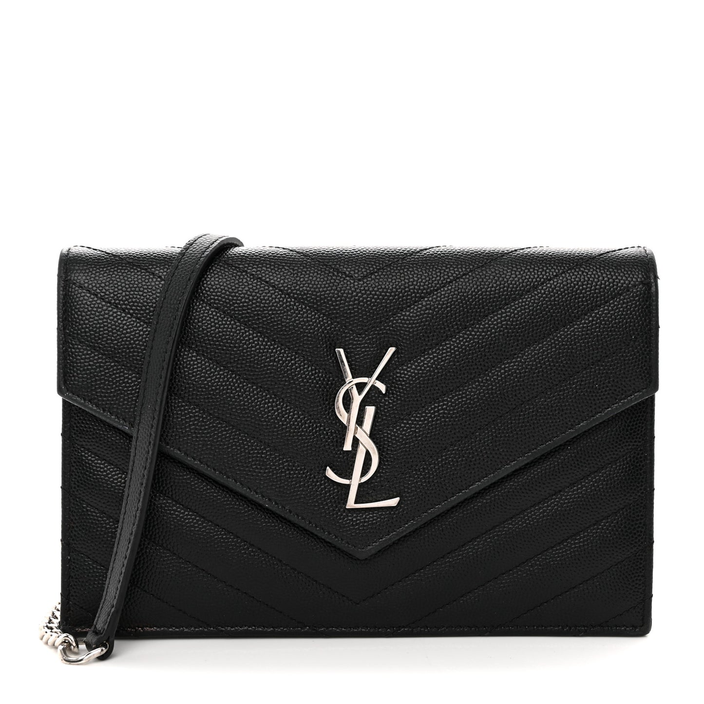 Grain De Poudre Matelasse Chevron Monogram Envelope Chain Wallet Black