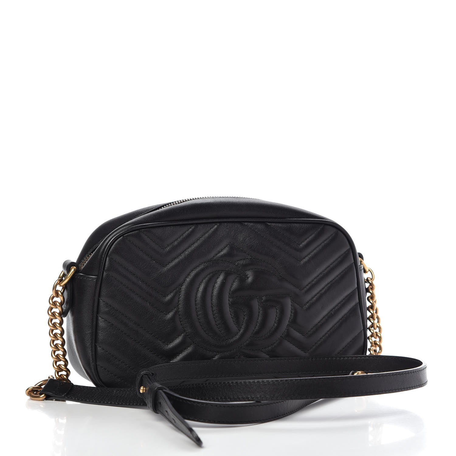 Gucci Calfskin Matelasse Small GG Marmont Chain Shoulder Bag Black 3 of 10