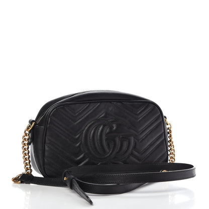 Gucci Calfskin Matelasse Small GG Marmont Chain Shoulder Bag Black 3 of 10
