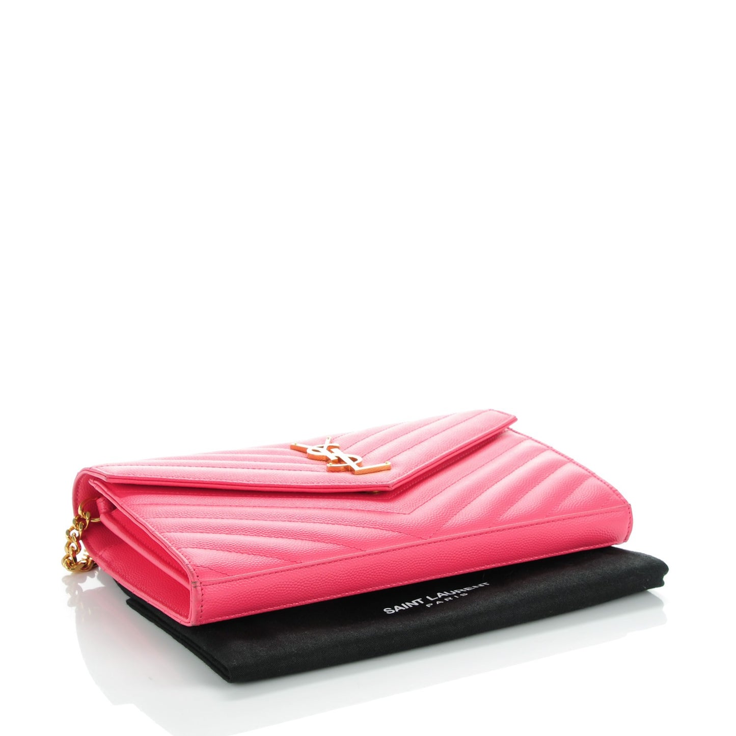 Grain De Poudre Matelasse Chevron Monogram Chain Wallet Rose Clair