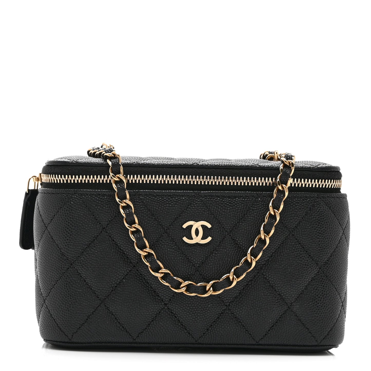 Caviar Quilted Small Vanity Case With Chain Black