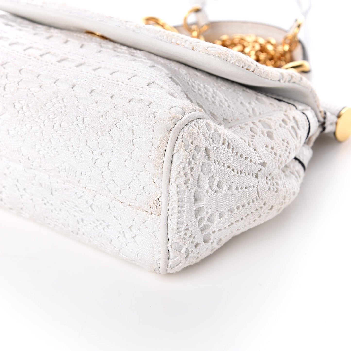 Calfskin Lace Small Miss Sicily Satchel White