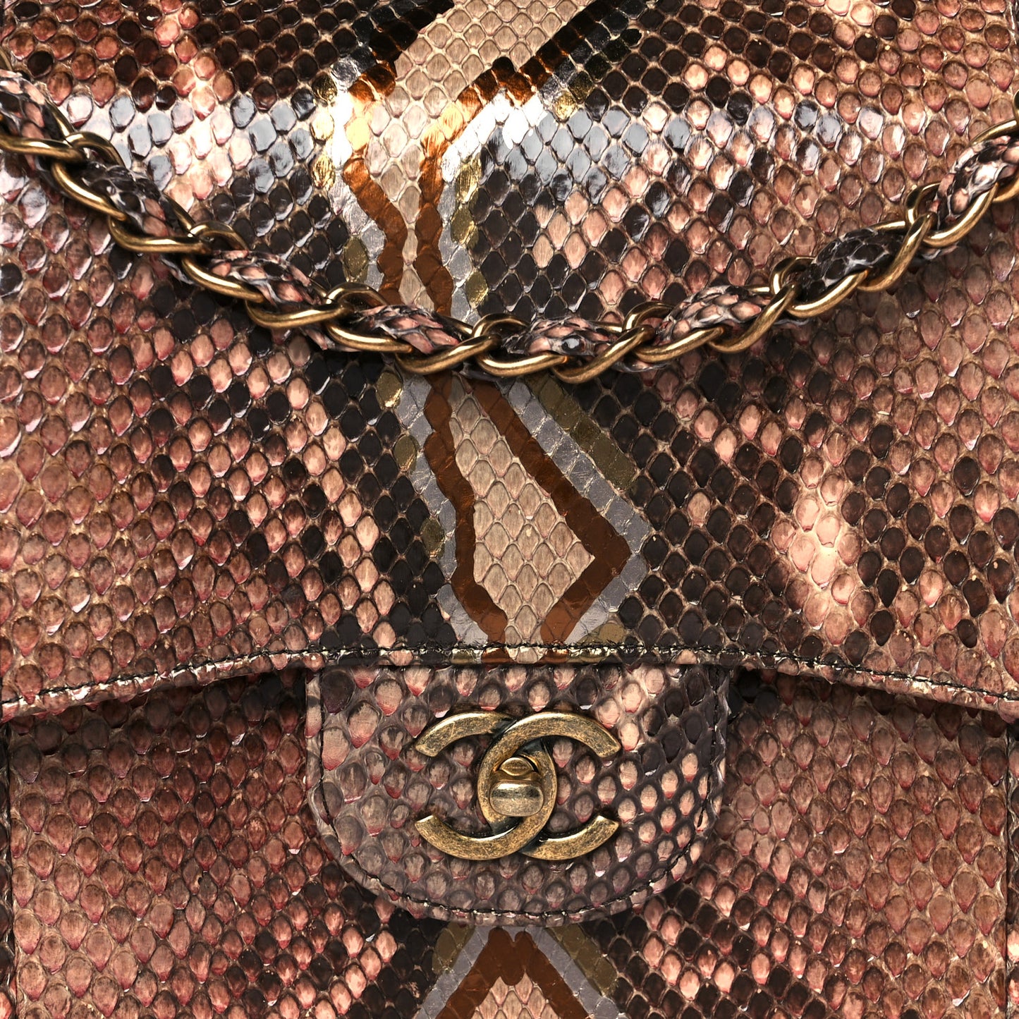 Snakeskin Jumbo Double Flap Brown Multicolor
