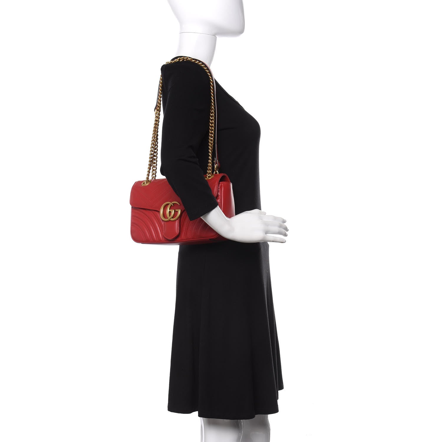 Gucci Calfskin Matelasse Small GG Marmont Shoulder Bag Hibiscus Red 2 of 10